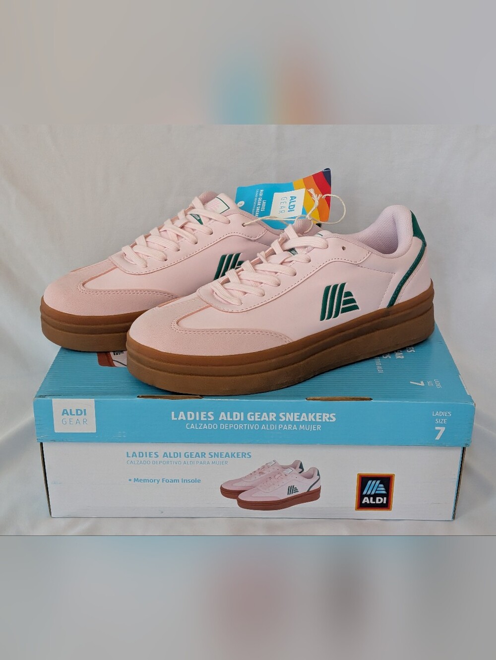 ALDI Gear Womens Retro Pink Green Sneakers 50th Anniversary 2026 New in Box Sz 7